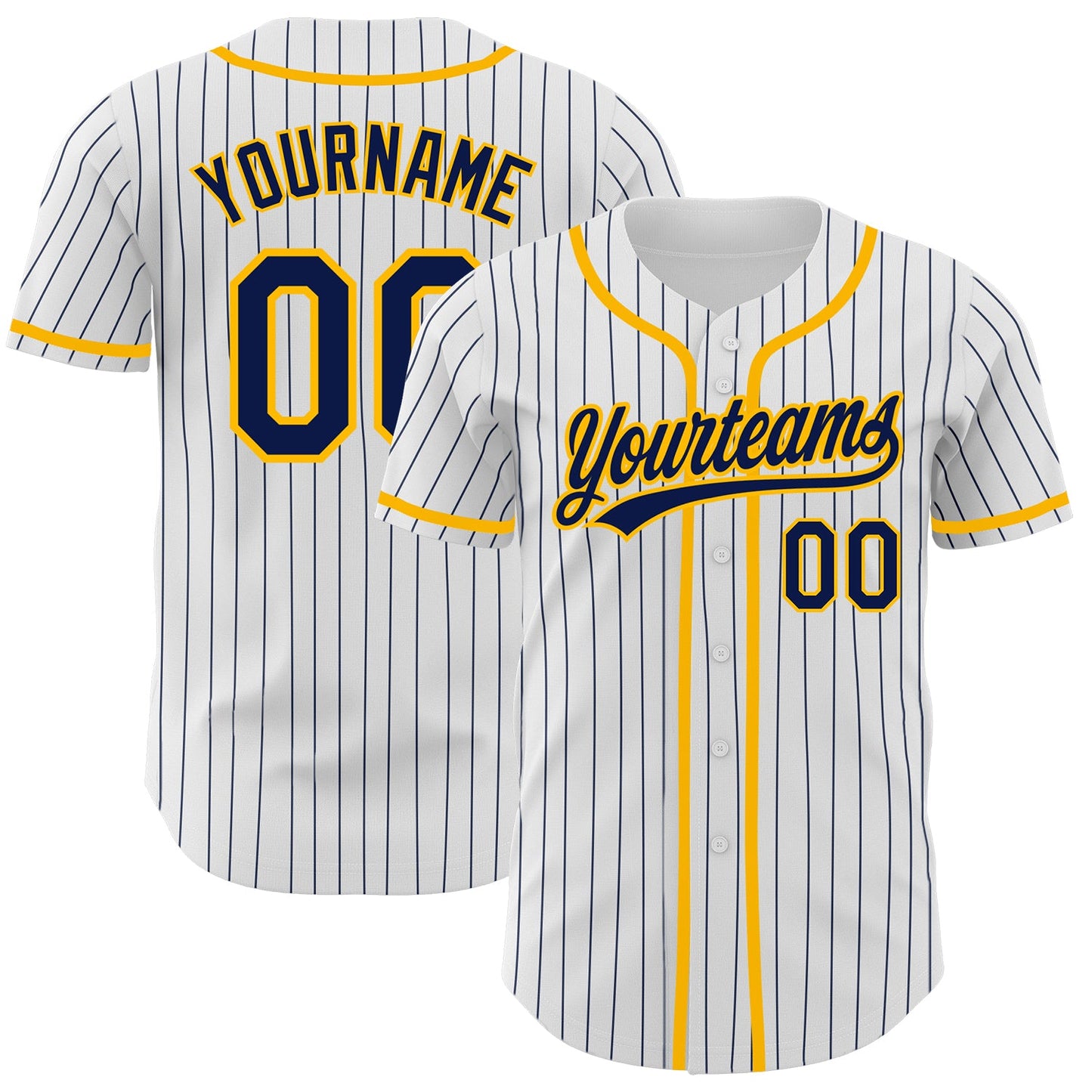 Custom White Navy Pinstripe Navy-Gold Authentic Baseball Jersey - Sky-Custom