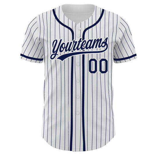 Custom White Navy Pinstripe Navy Authentic Baseball Jersey - Sky-Custom
