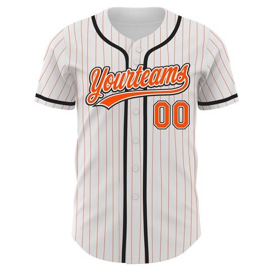 Custom White Orange Pinstripe Orange-Black Authentic Baseball Jersey - Sky-Custom