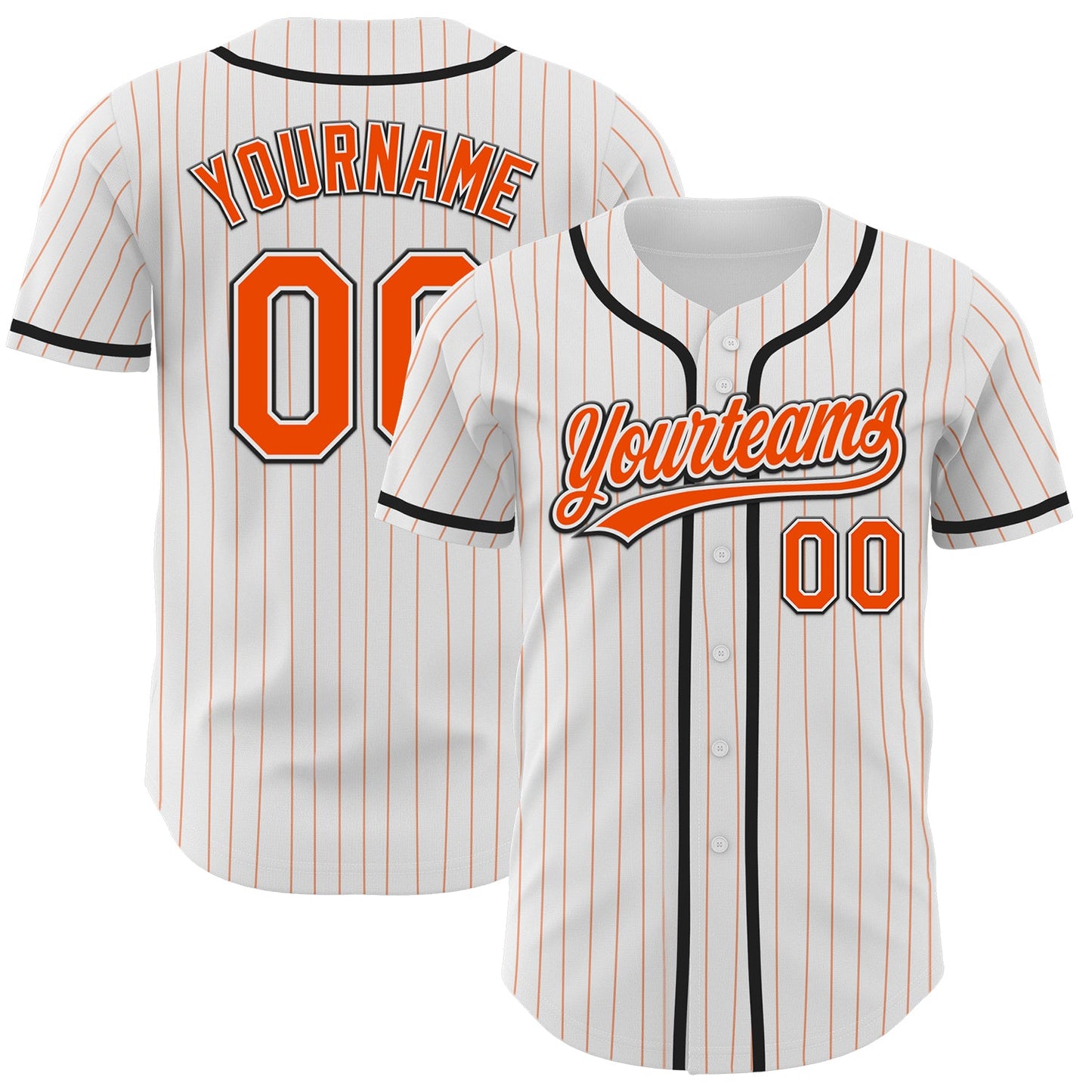 Custom White Orange Pinstripe Orange-Black Authentic Baseball Jersey - Sky-Custom