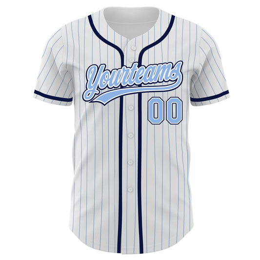 Custom White Light Blue Pinstripe Light Blue-Navy Authentic Baseball Jersey - Sky-Custom