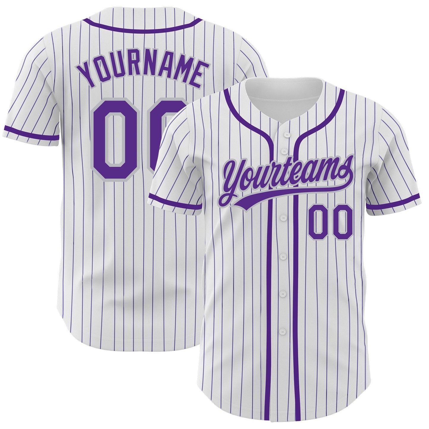 Custom White Purple Pinstripe Purple-Gray Authentic Baseball Jersey - Sky-Custom