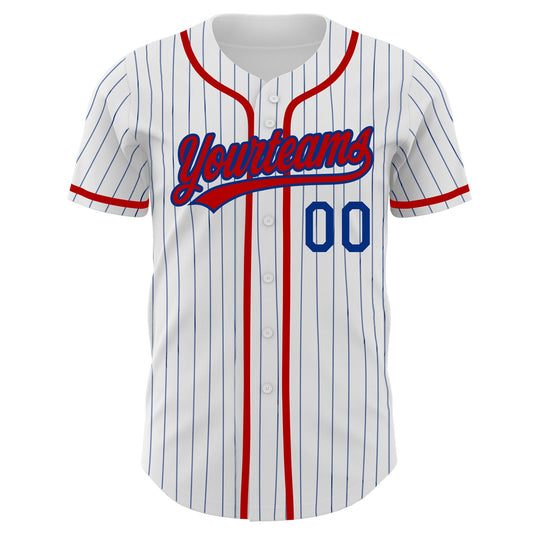 Custom White Royal Pinstripe Red Authentic Baseball Jersey - Sky-Custom