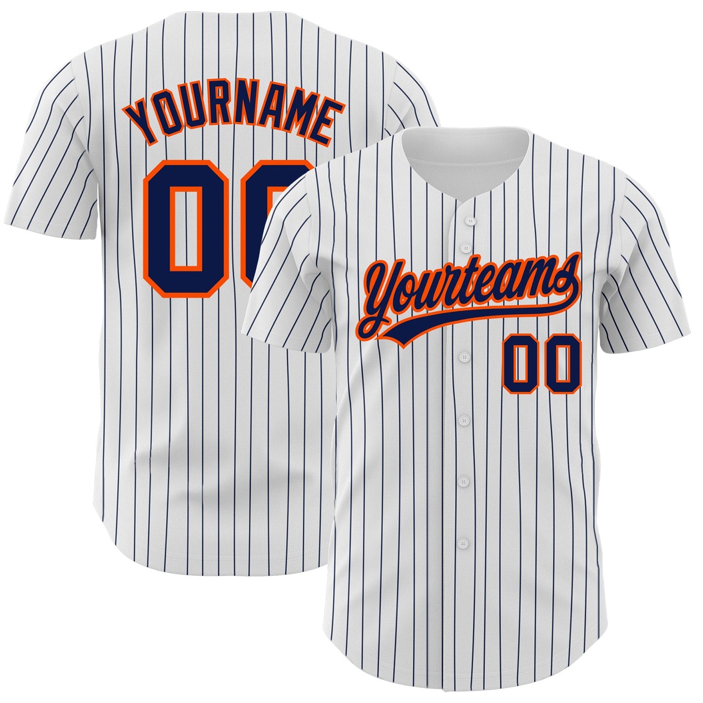 Custom White Navy Pinstripe Navy-Orange Authentic Baseball Jersey - Sky-Custom