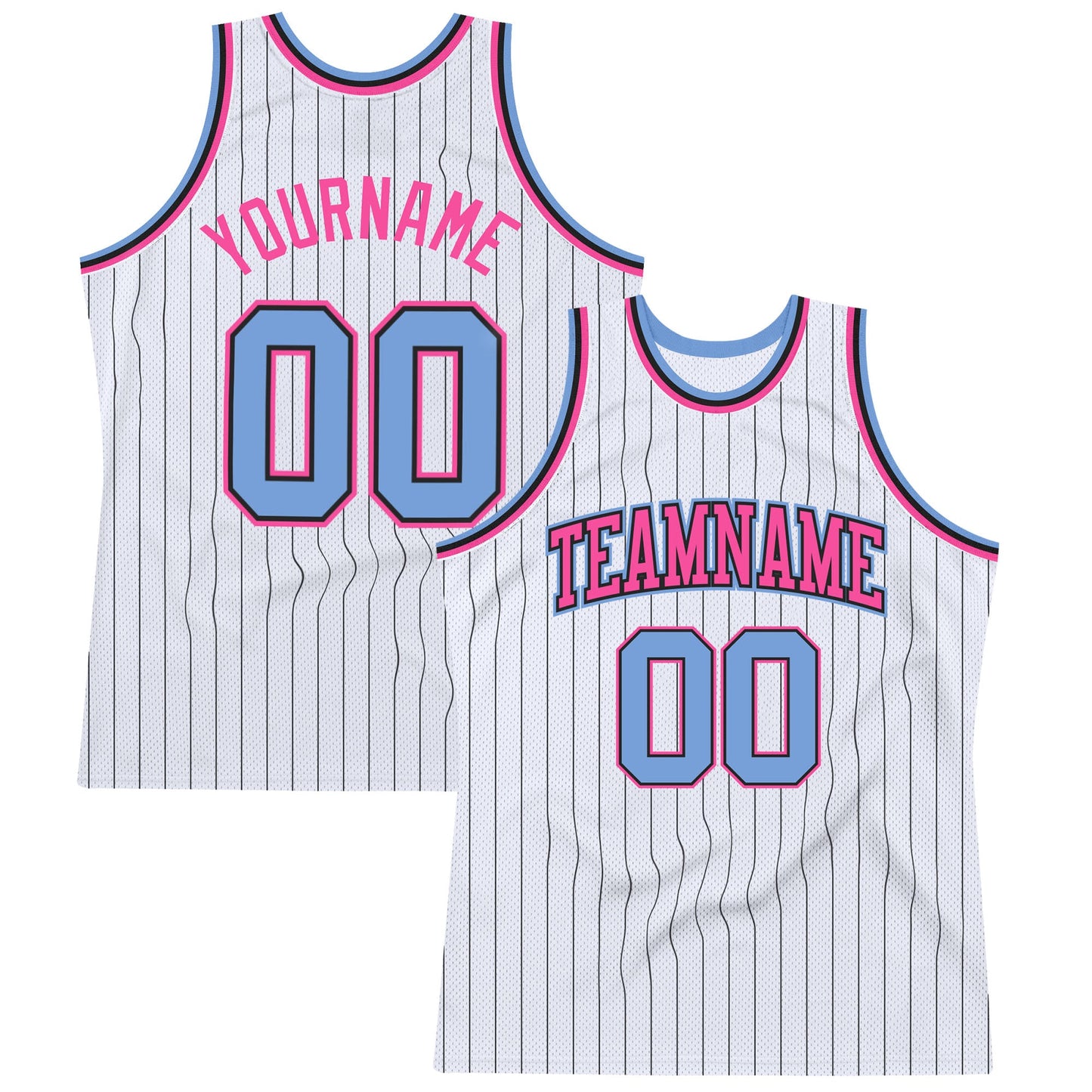 Custom White Black Pinstripe Light Blue-Pink Authentic Basketball Jersey - Sky-Custom