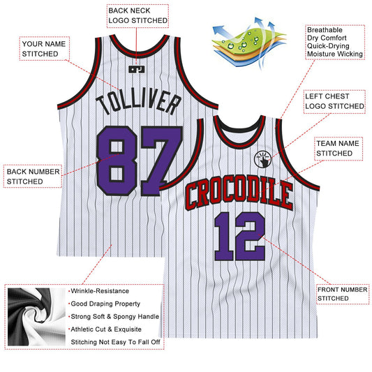 Custom White Black Pinstripe Purple-Red Authentic Basketball Jersey - Sky-Custom