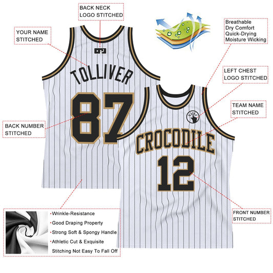 Custom White Black Pinstripe Black-Old Gold Authentic Basketball Jersey - Sky-Custom