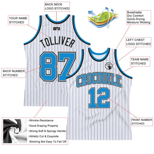Custom White Black Pinstripe Blue-Gray Authentic Basketball Jersey - Sky-Custom