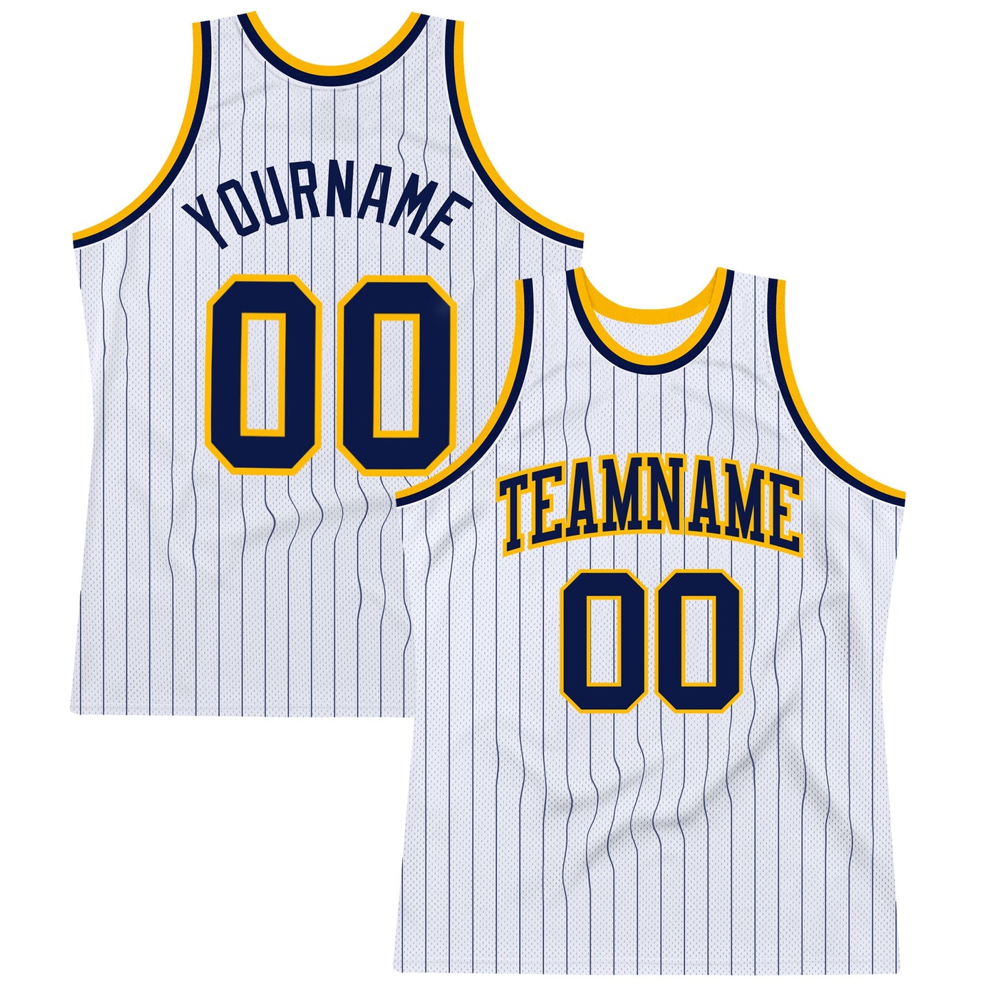 Custom White Navy Pinstripe Navy-Gold Authentic Basketball Jersey - Sky-Custom