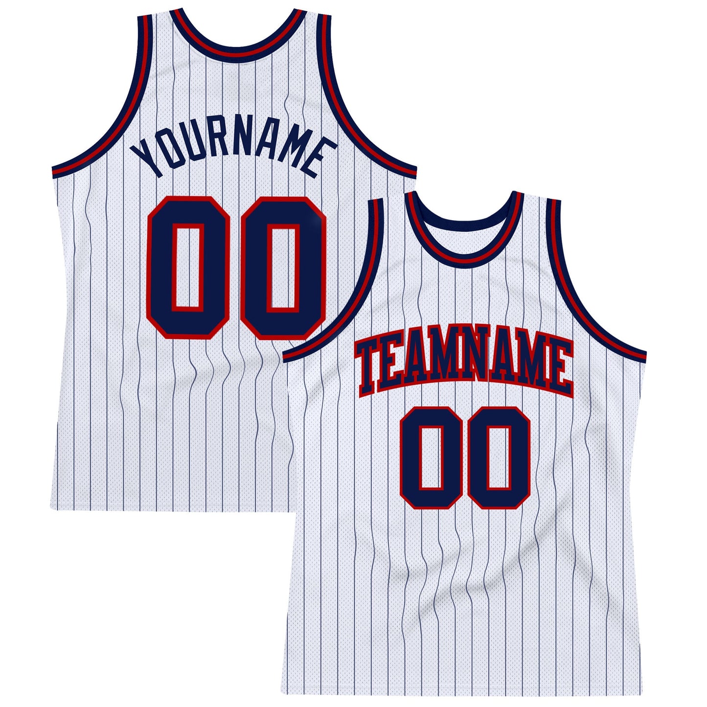 Custom White Navy Pinstripe Navy-Red Authentic Basketball Jersey - Sky-Custom