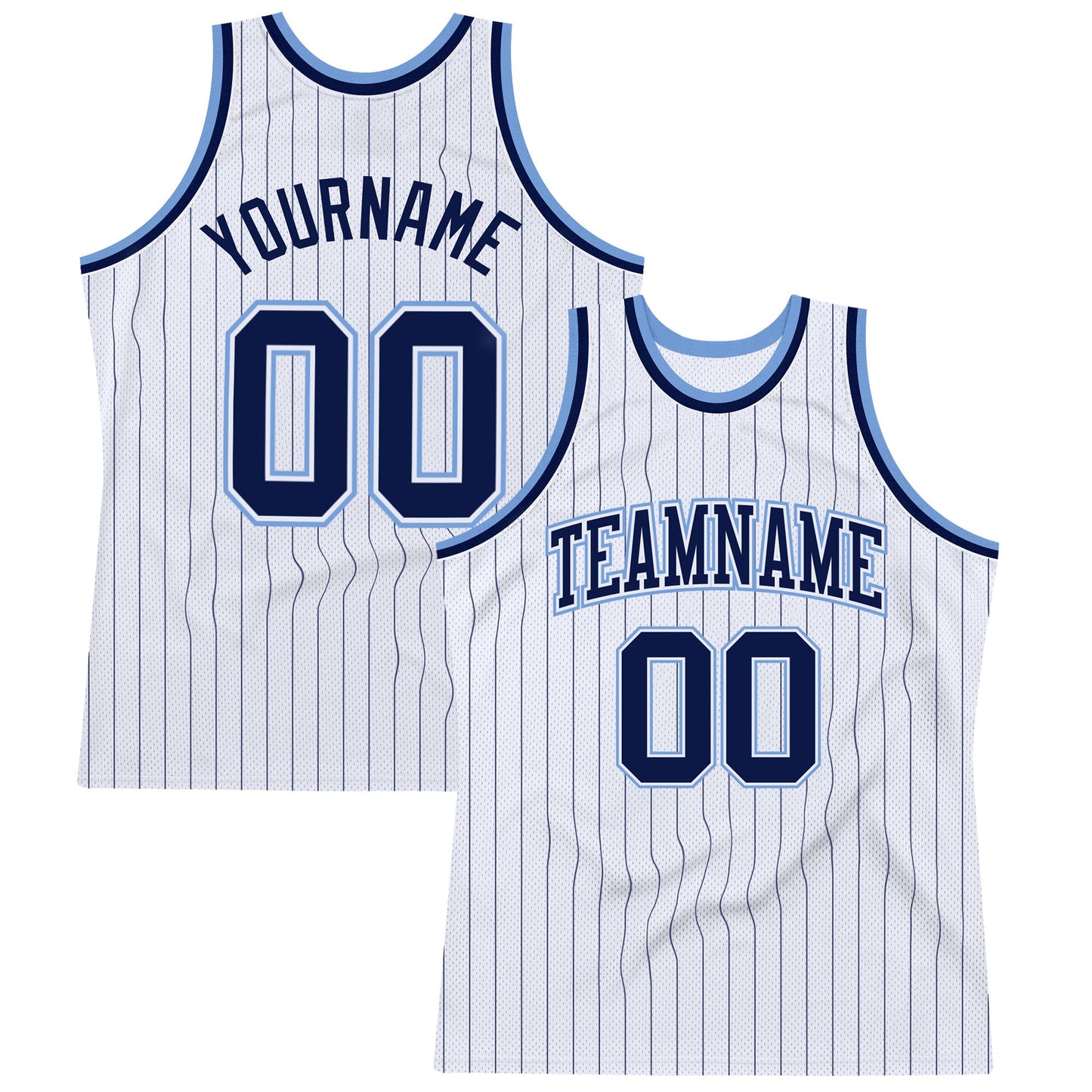Custom White Navy Pinstripe Navy-Light Blue Authentic Basketball Jersey - Sky-Custom