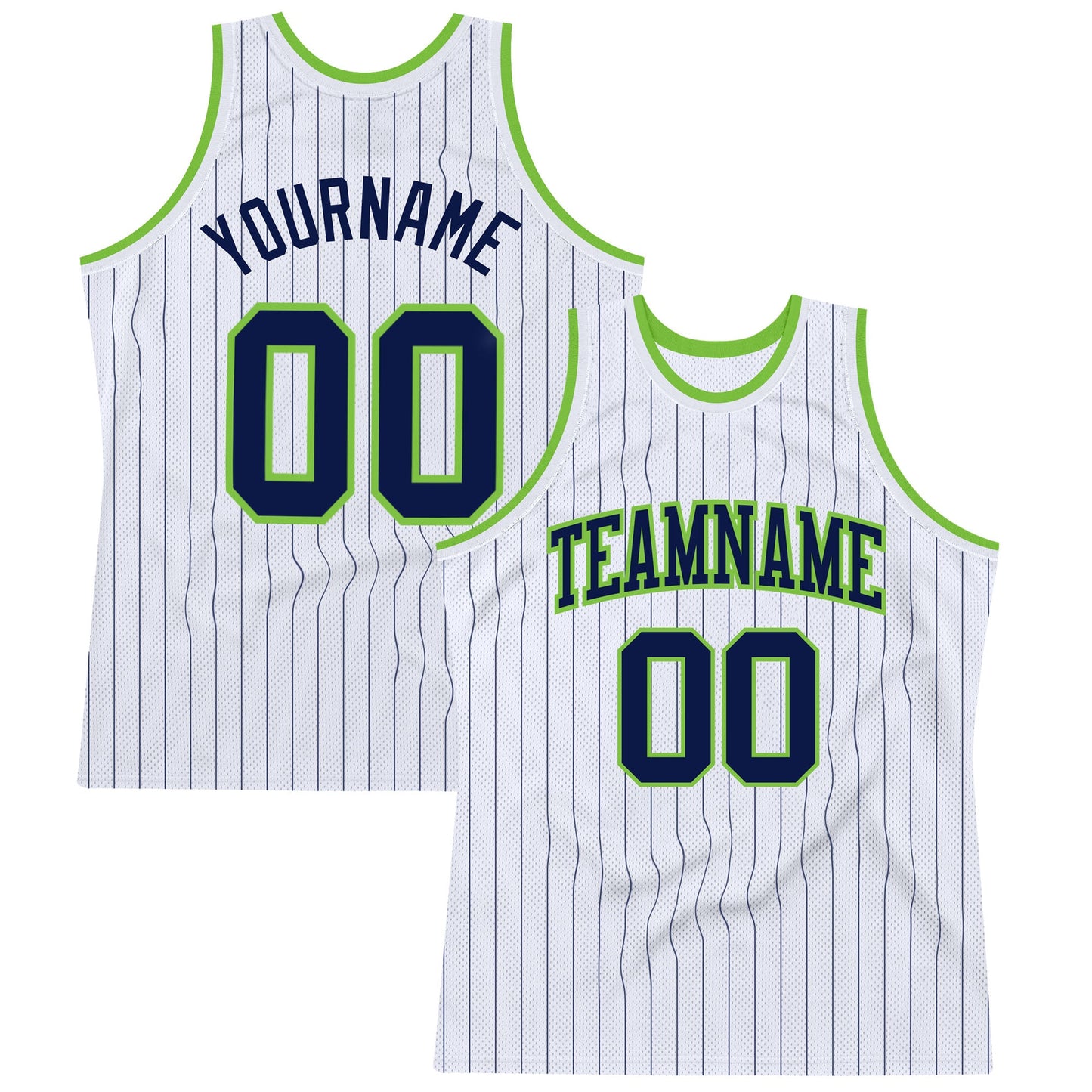 Custom White Navy Pinstripe Navy-Neon Green Authentic Basketball Jersey - Sky-Custom