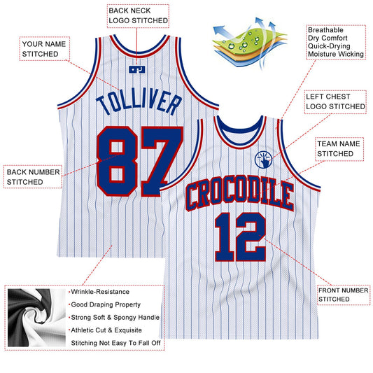 Custom White Royal Pinstripe Royal-Red Authentic Basketball Jersey - Sky-Custom