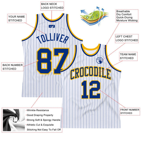 Custom White Royal Pinstripe Royal-Gold Authentic Basketball Jersey - Sky-Custom