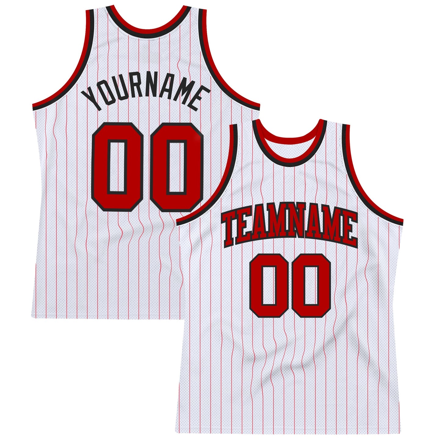 Custom White Red Pinstripe Red-Black Authentic Basketball Jersey - Sky-Custom