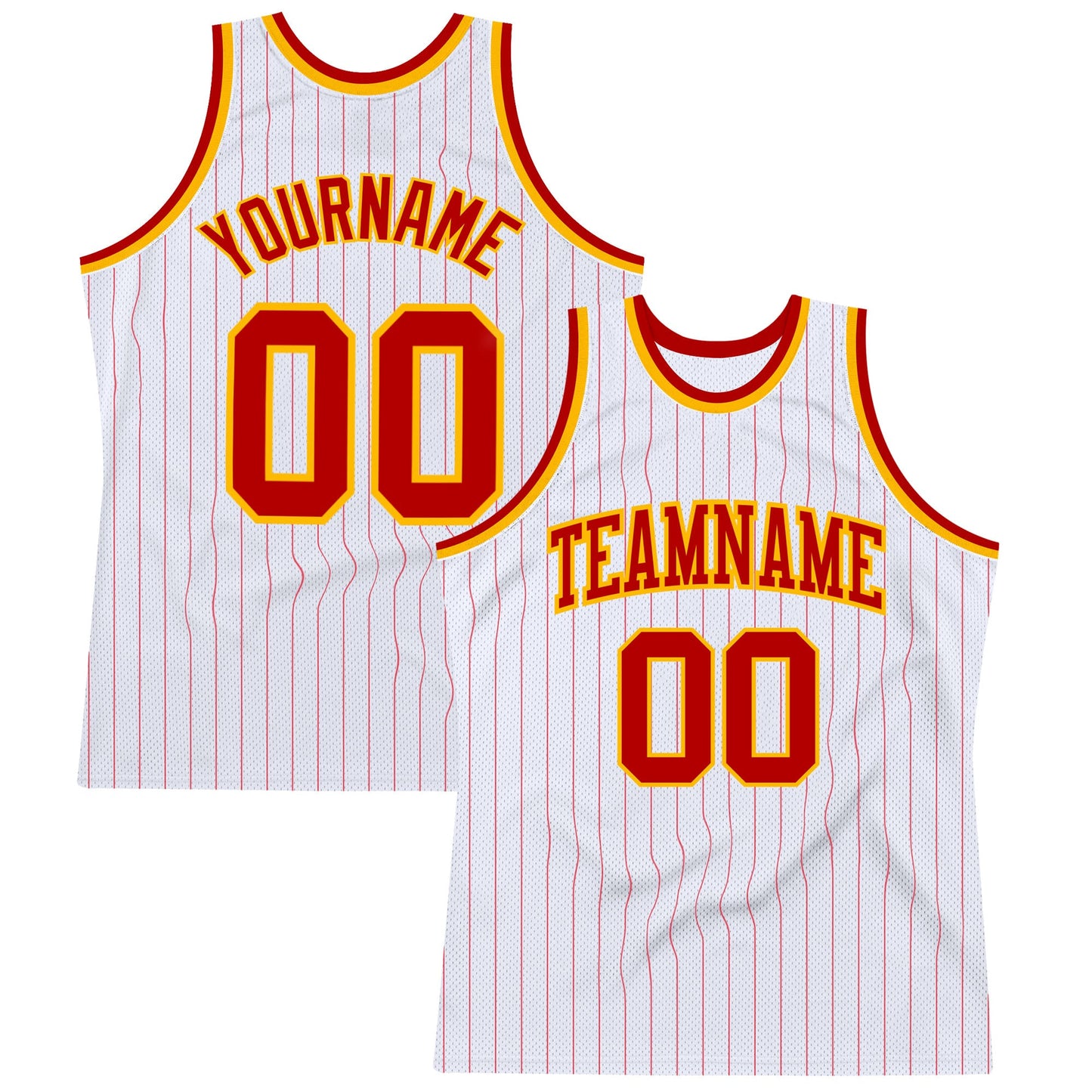 Custom White Red Pinstripe Red-Gold Authentic Basketball Jersey - Sky-Custom