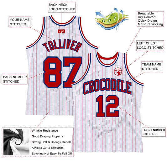 Custom White Red Pinstripe Red-Royal Authentic Basketball Jersey - Sky-Custom