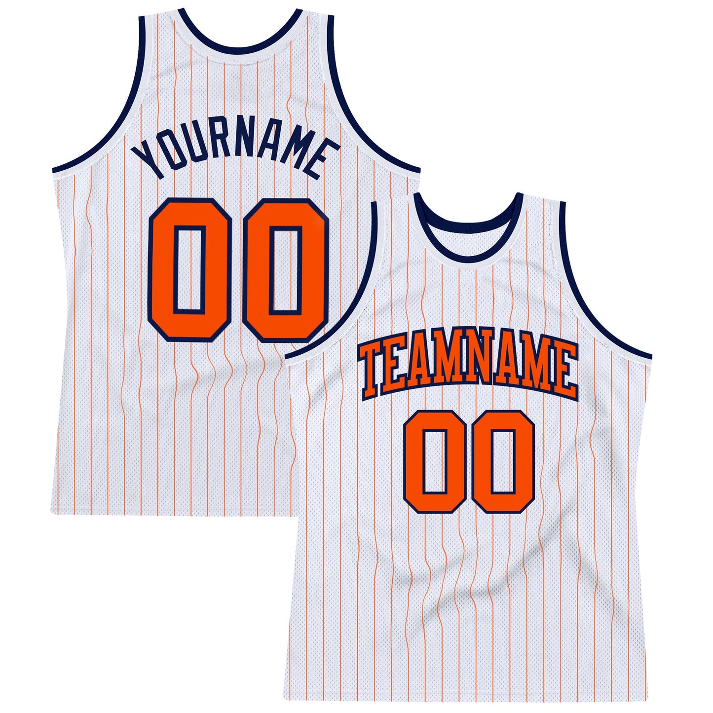 Custom White Orange Pinstripe Orange-Navy Authentic Basketball Jersey - Sky-Custom