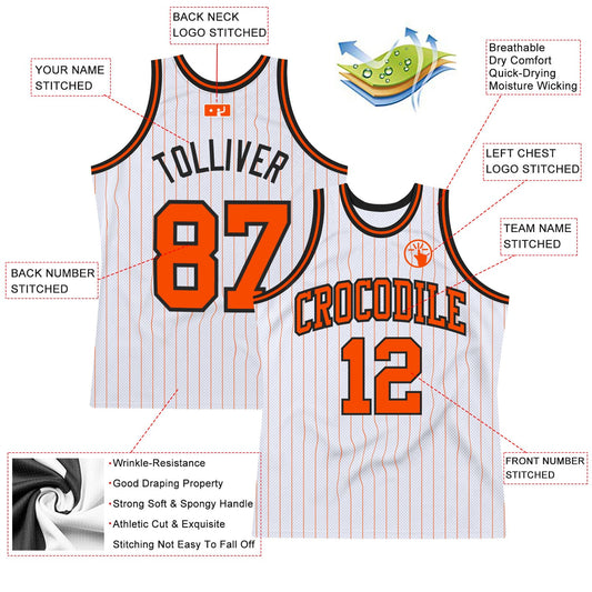 Custom White Orange Pinstripe Orange-Black Authentic Basketball Jersey - Sky-Custom