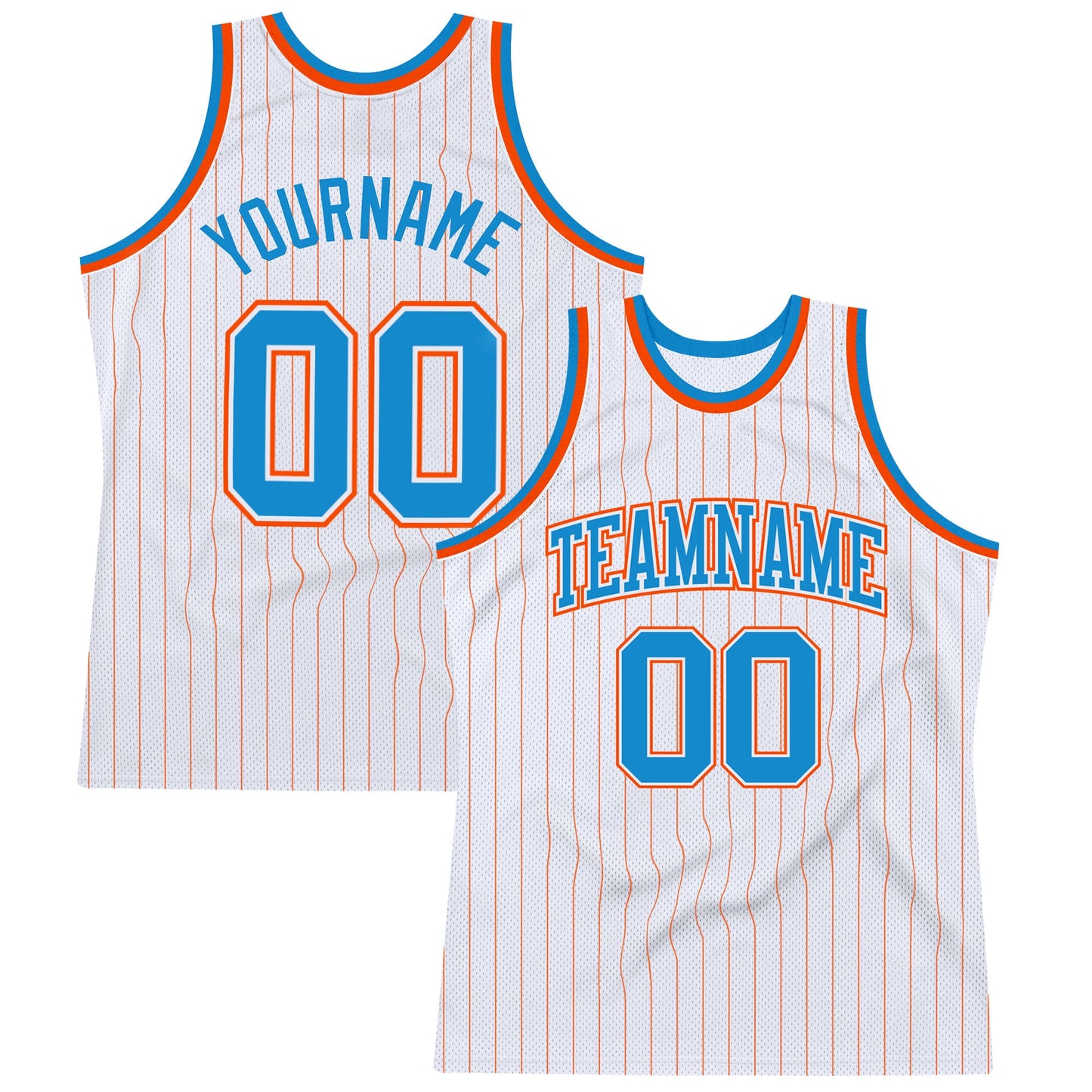Custom White Orange Pinstripe Blue-Orange Authentic Basketball Jersey - Sky-Custom