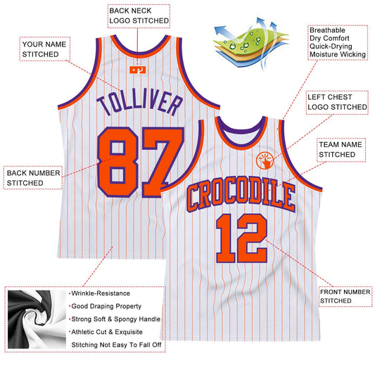 Custom White Orange Pinstripe Orange-Purple Authentic Basketball Jersey - Sky-Custom