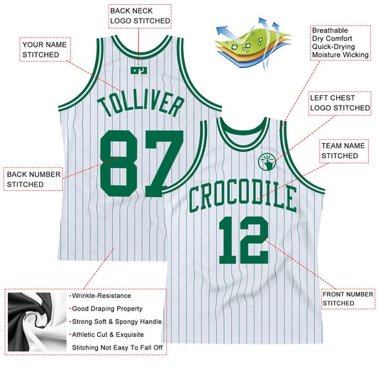 Custom White Kelly Green Pinstripe Kelly Green Authentic Basketball Jersey - Sky-Custom