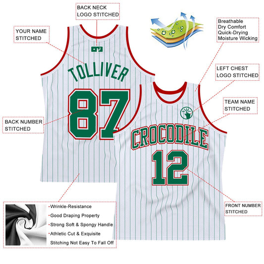 Custom White Kelly Green Pinstripe Kelly Green-Red Authentic Basketball Jersey - Sky-Custom