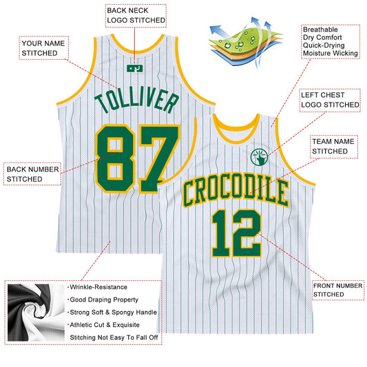 Custom White Kelly Green Pinstripe Kelly Green-Gold Authentic Basketball Jersey - Sky-Custom