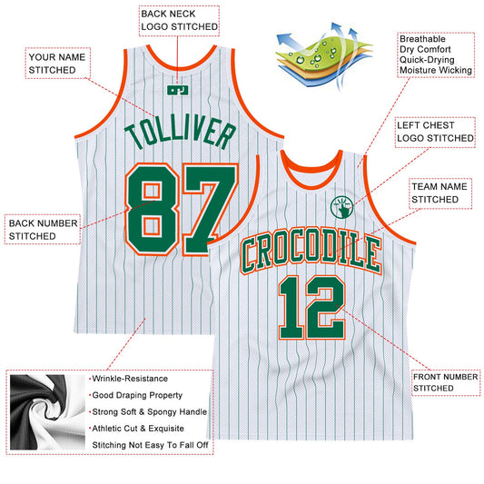 Custom White Kelly Green Pinstripe Kelly Green-Orange Authentic Basketball Jersey - Sky-Custom