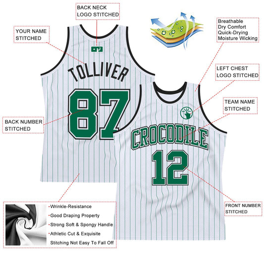 Custom White Kelly Green Pinstripe Kelly Green-Black Authentic Basketball Jersey - Sky-Custom