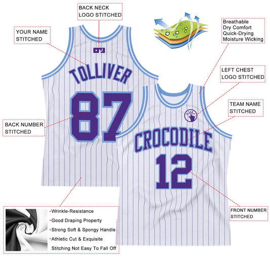 Custom White Purple Pinstripe Purple-Light Blue Authentic Basketball Jersey - Sky-Custom
