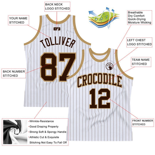 Custom White Brown Pinstripe Brown-Old Gold Authentic Basketball Jersey - Sky-Custom