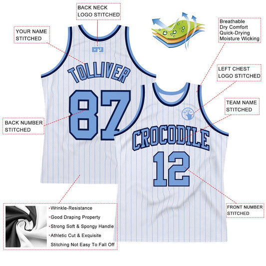 Custom White Light Blue Pinstripe Light Blue-Navy Authentic Basketball Jersey - Sky-Custom