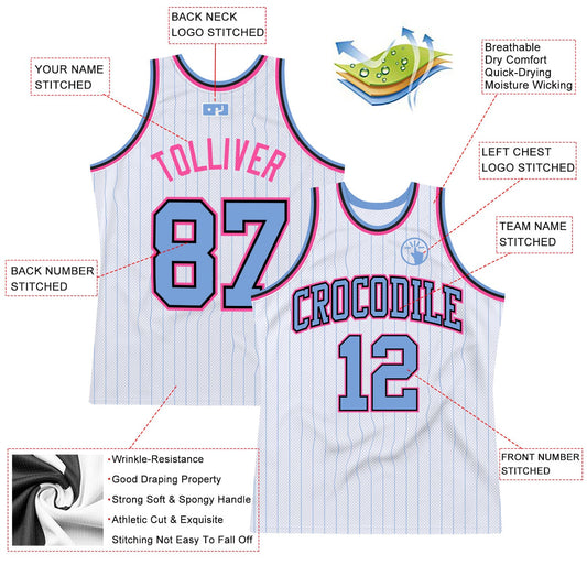 Custom White Light Blue Pinstripe Light Blue Black-Pink Authentic Basketball Jersey - Sky-Custom