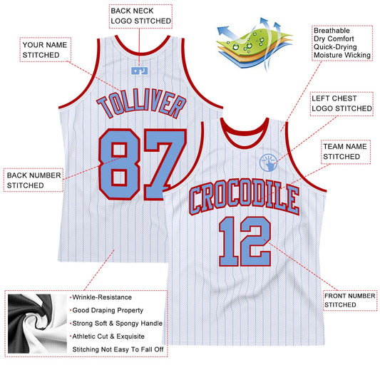 Custom White Light Blue Pinstripe Light Blue-Red Authentic Basketball Jersey - Sky-Custom