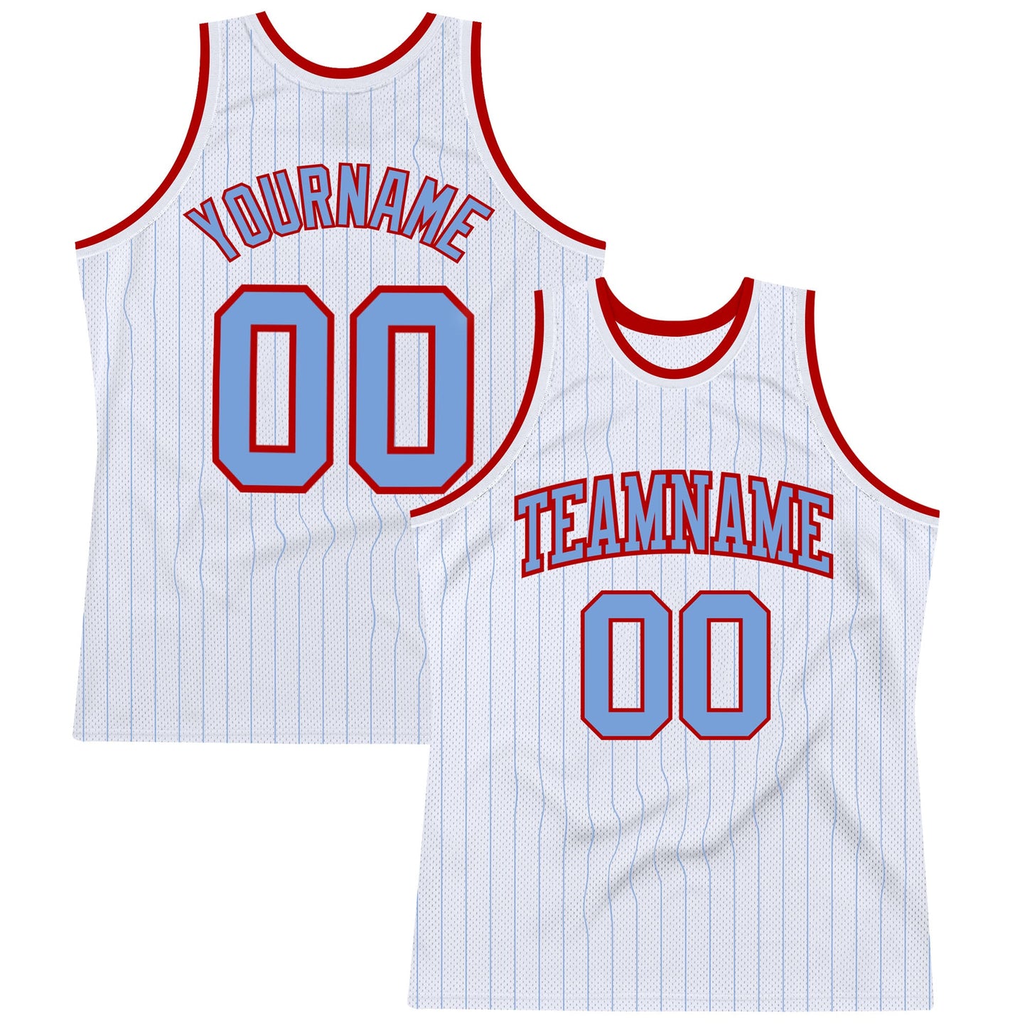 Custom White Light Blue Pinstripe Light Blue-Red Authentic Basketball Jersey - Sky-Custom
