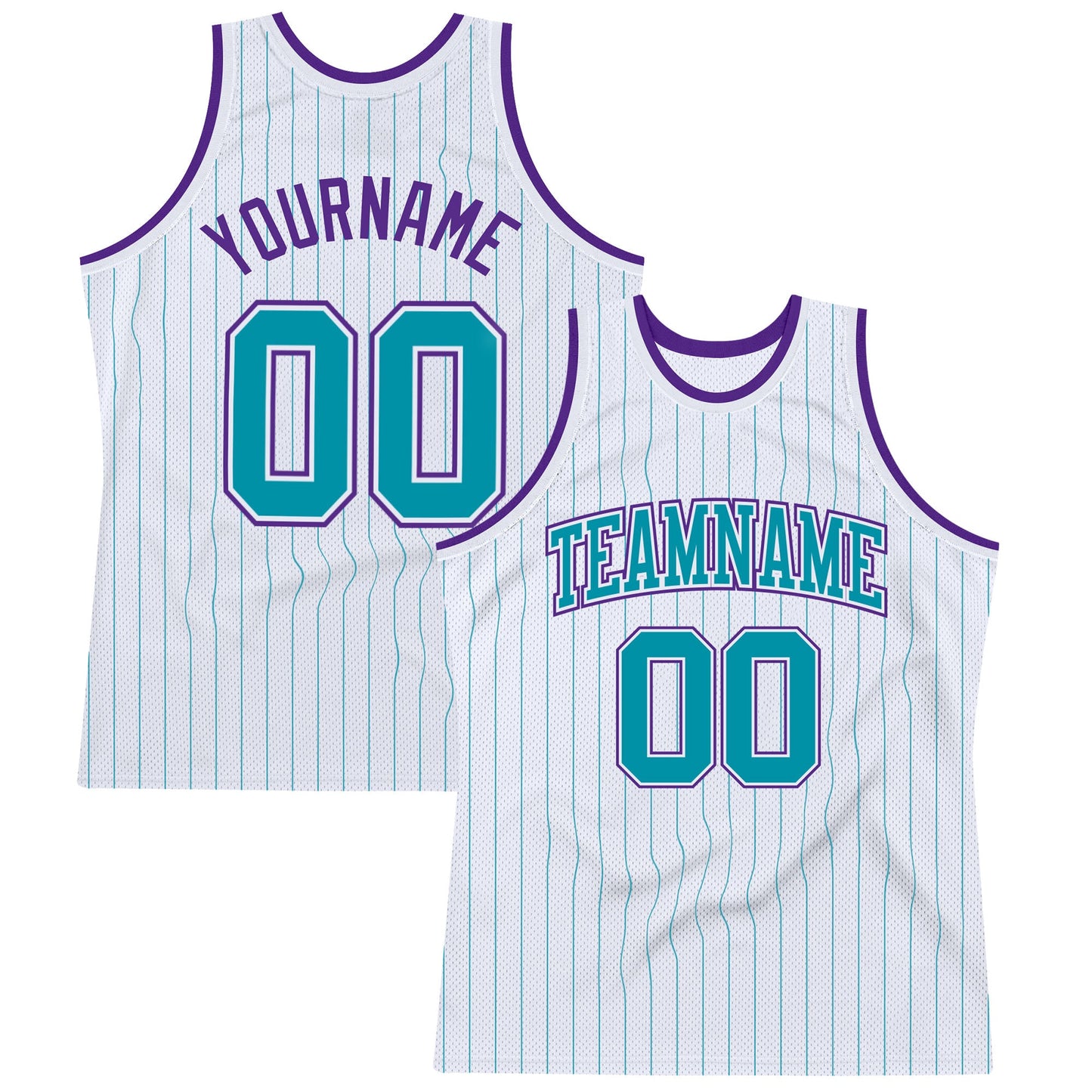 Custom White Teal Pinstripe Teal-Purple Authentic Basketball Jersey - Sky-Custom
