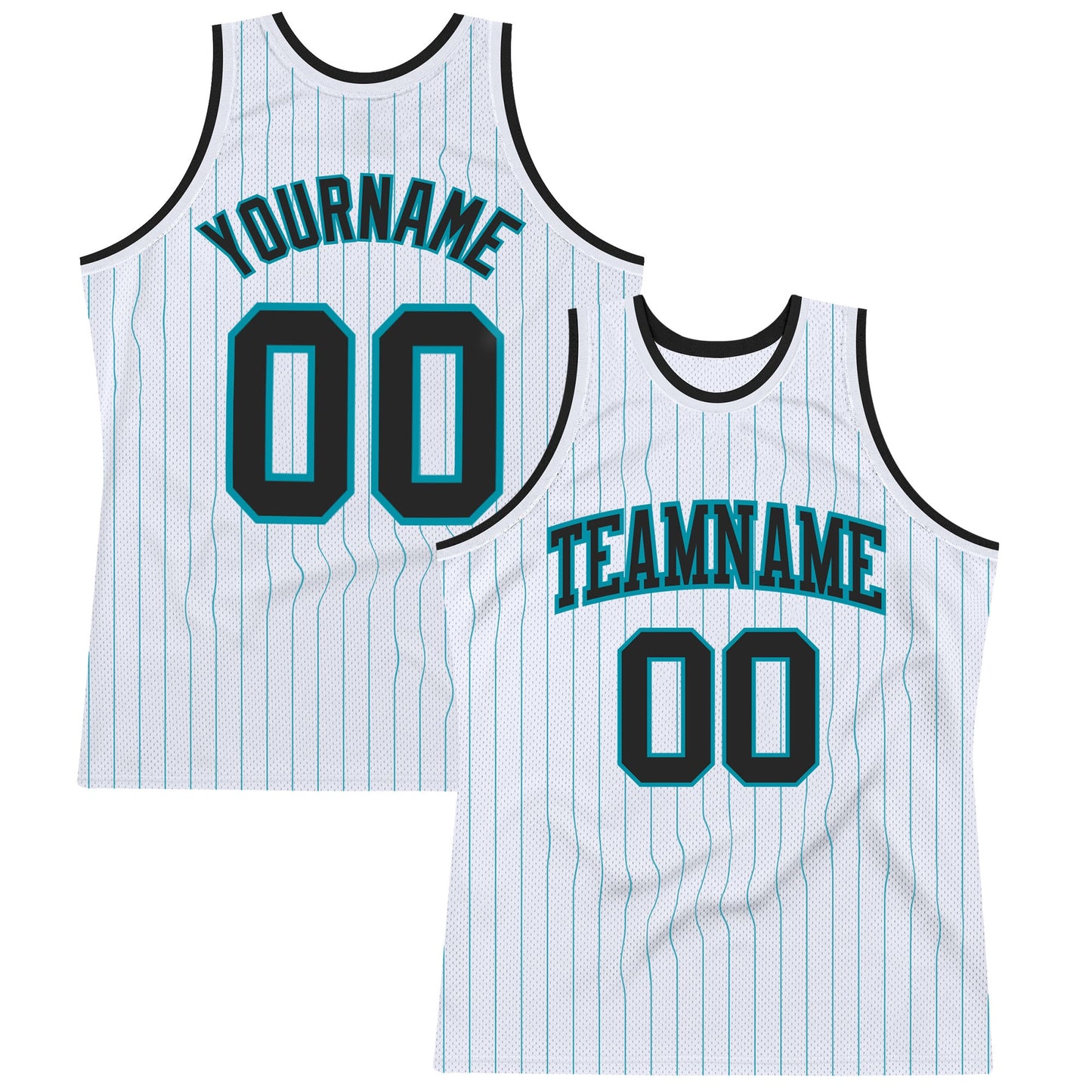 Custom White Teal Pinstripe Black Authentic Basketball Jersey - Sky-Custom