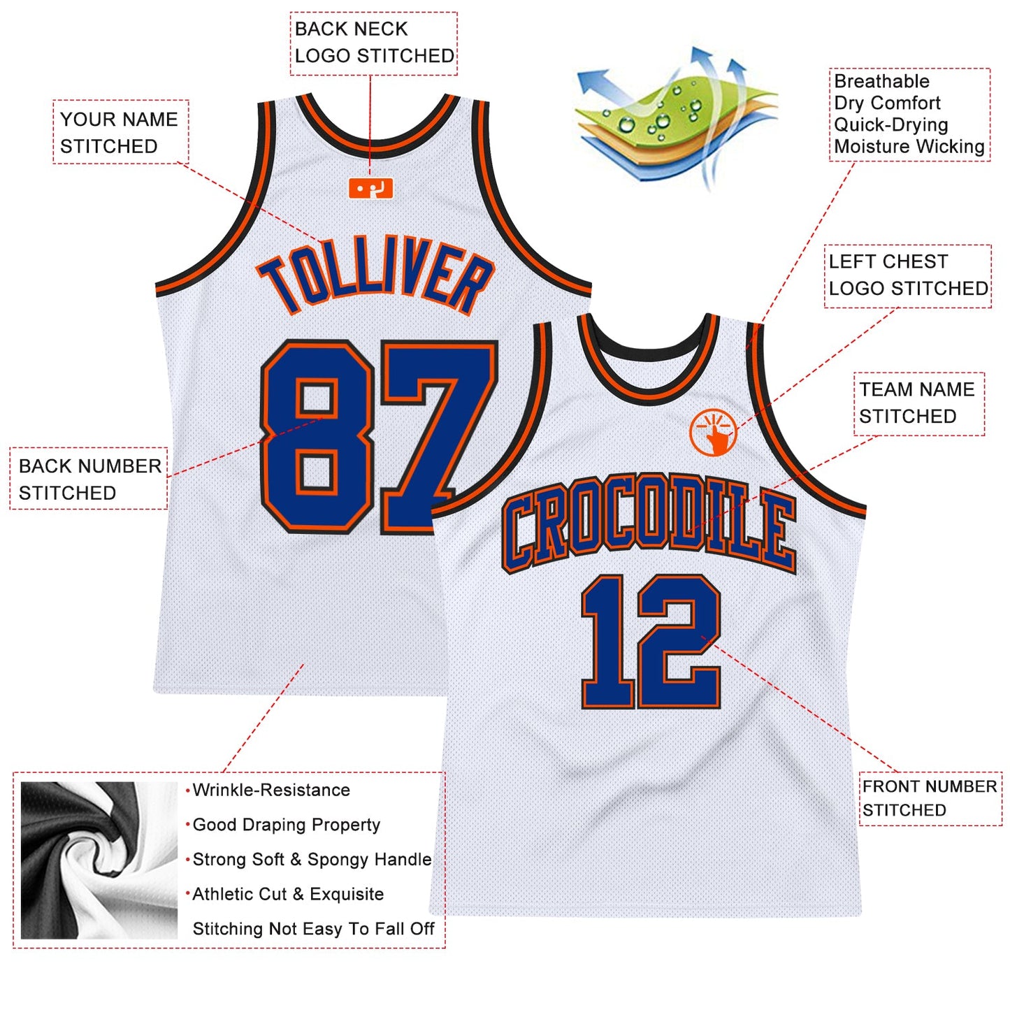Custom White Royal Orange-Black Authentic Throwback Basketball Jersey - Sky-Custom