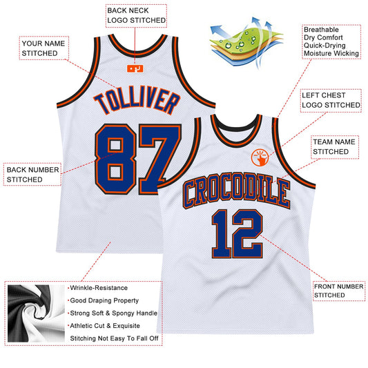 Custom White Royal Orange-Black Authentic Throwback Basketball Jersey - Sky-Custom