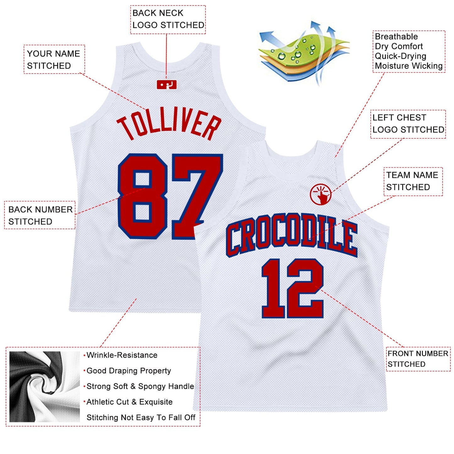 Custom White Red-Royal Authentic Throwback Basketball Jersey - Sky-Custom