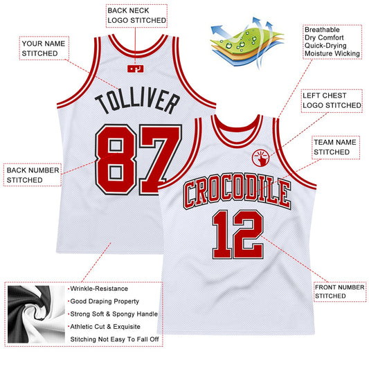 Custom White Red-Black Authentic Throwback Basketball Jersey - Sky-Custom