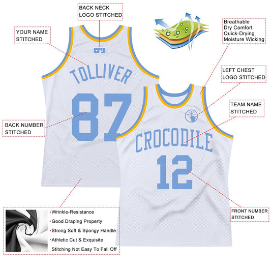 Custom White Light Blue-Gold Authentic Throwback Basketball Jersey - Sky-Custom