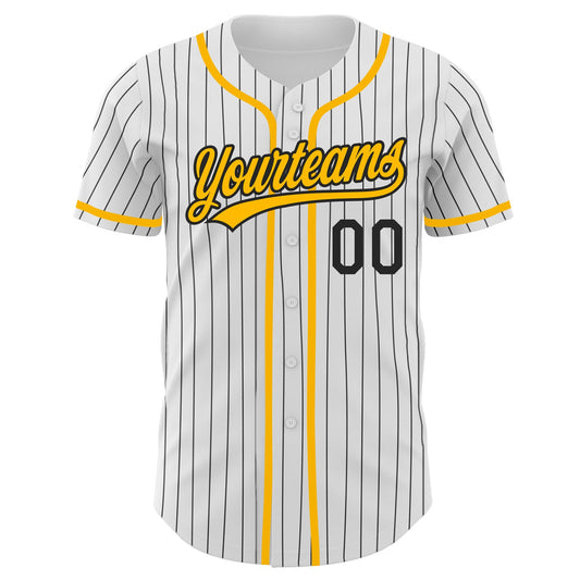 Custom White Black Pinstripe Gold Authentic Baseball Jersey - Sky-Custom