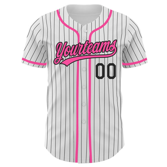 Custom White Black Pinstripe Pink Authentic Baseball Jersey - Sky-Custom