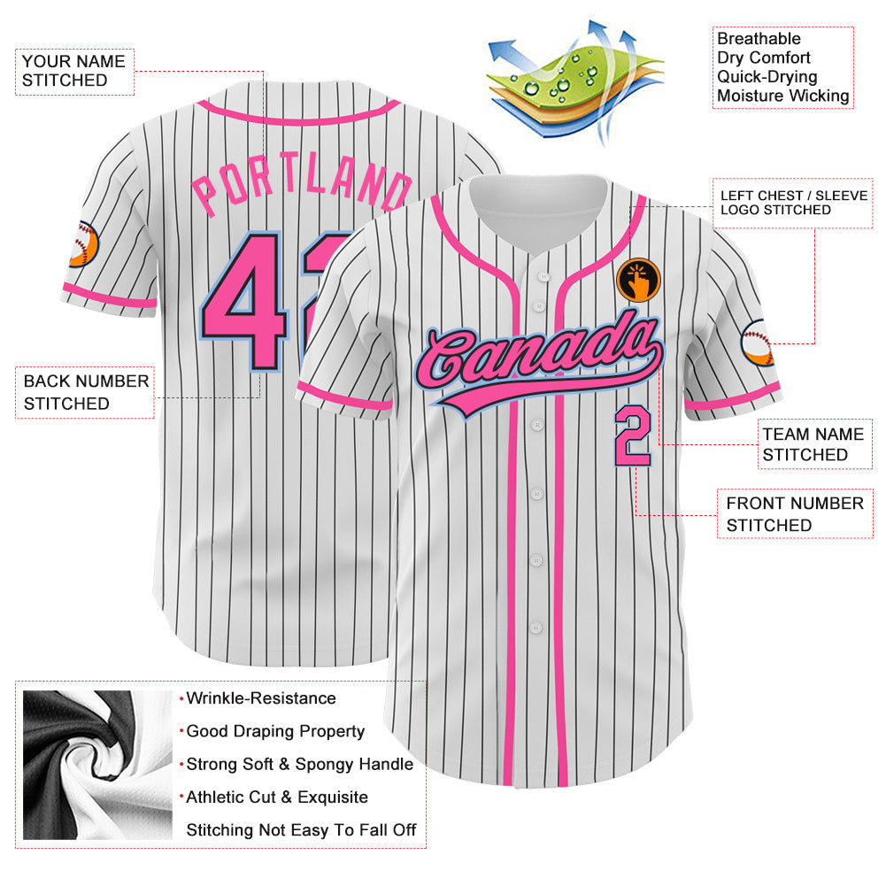 Custom White Black Pinstripe Pink-Light Blue Authentic Baseball Jersey - Sky-Custom