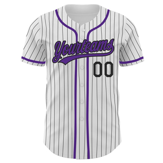 Custom White Black Pinstripe Purple Authentic Baseball Jersey - Sky-Custom