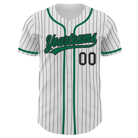 Custom White Black Pinstripe Kelly Green Authentic Baseball Jersey - Sky-Custom