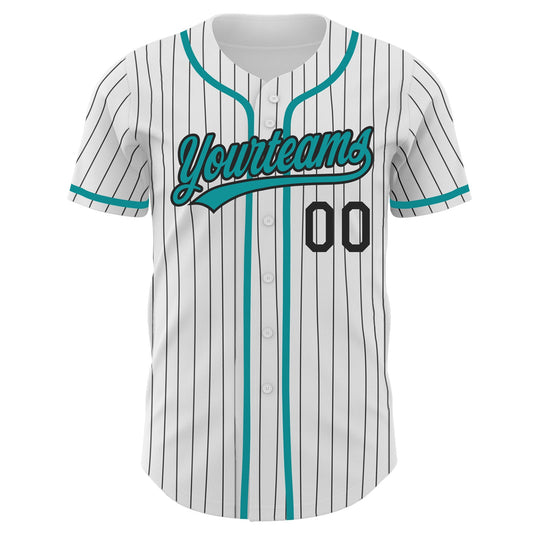 Custom White Black Pinstripe Teal Authentic Baseball Jersey - Sky-Custom