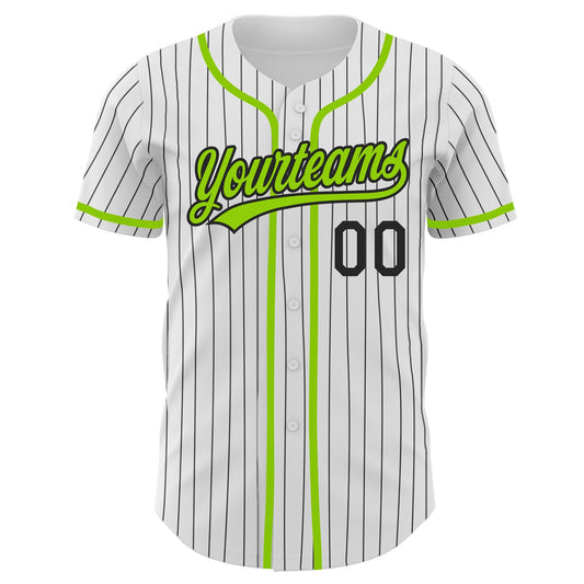 Custom White Black Pinstripe Neon Green Authentic Baseball Jersey - Sky-Custom